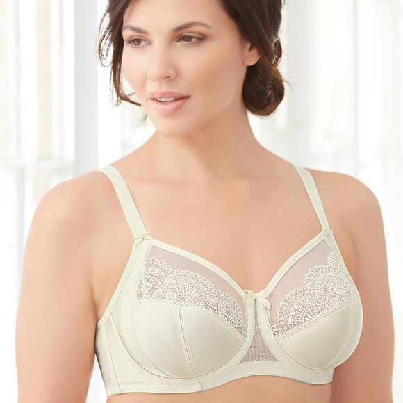 Glamorise 44D WONDERWIRE Bra Satin & Lace UNDERWIRE (FLEXI SIDE BONES) Ivory NEW - Picture 5 of 16